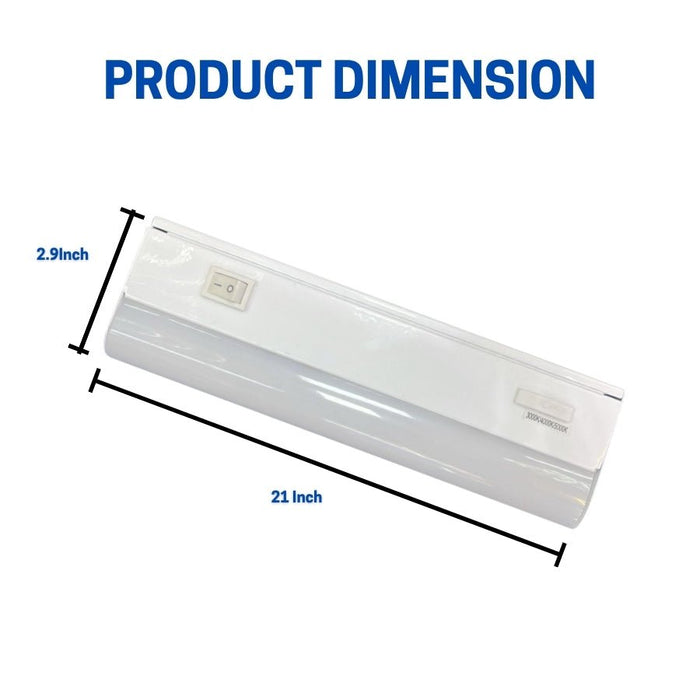 21 Inch LED Under Cabinet Light, 9W, 3CCT 3000K/4000K/5000K, 720 Lumens, Hardwired, On/Off Switch, CRI 80+, ETL Certified – Ideal for Kitchen, Pantry, Closet, Workbench, Office, Garage, and Display Lighting