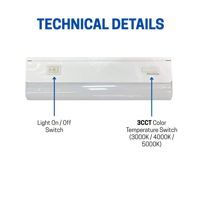 21 Inch LED Under Cabinet Light, 9W, 3CCT 3000K/4000K/5000K, 720 Lumens, Hardwired, On/Off Switch, CRI 80+, ETL Certified – Ideal for Kitchen, Pantry, Closet, Workbench, Office, Garage, and Display Lighting
