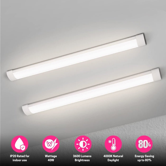 4FT LED Batten Light, Ceiling Surface Mounted Slim LED Tube Lights, 40W 5000K Neutral White for Office, Shop, Garage, Home