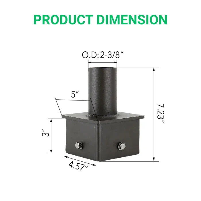 5" Square Pole Mount Tenon Adapter, Fits 2-3/8" Slip Fitter Lights, Heavy-Duty Steel, Dark Bronze Finish