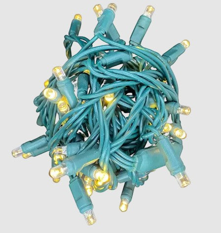 50-light 5MM LED twinkle mini lights Warm White 2800K on green wire, balled