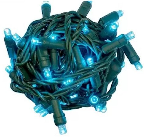 Certified Lights 5MM blue LED mini lights with 4" spacing on green wire. 70 super bright wide-angle bulbs.