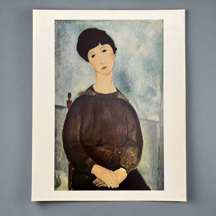 Rare Vintage Mid-Century Modigliani “Seated Woman” Swiss Portrait Art Print