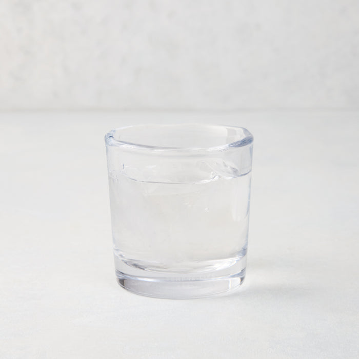 Abraham Scissor-Cut Glass Tumbler, 6 oz., clear, thick air-blown glass with rippled rim.