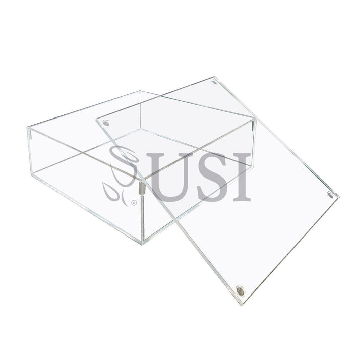 Acrylic Display Box Cake Stand w Lid Opening, 12x4in, Clear