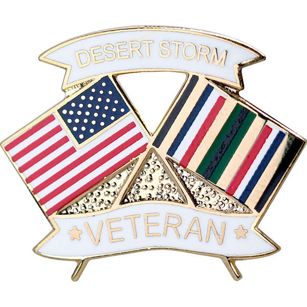 American and Desert Storm Veteran Crossed Flags 1 1/8" Lapel Pin Pins