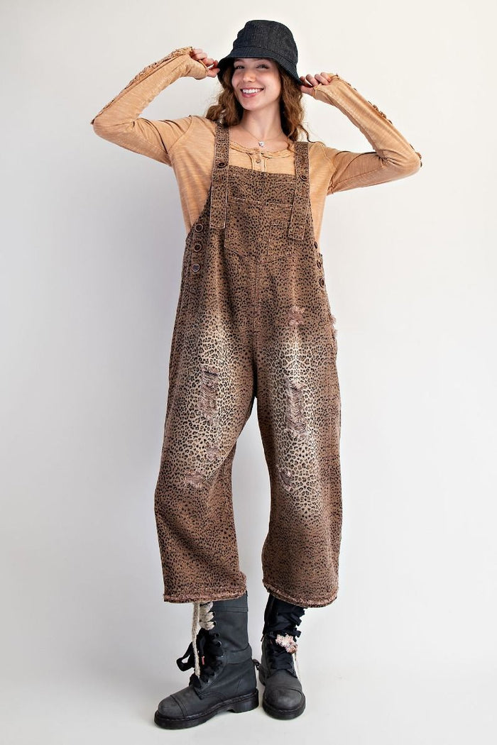 Animal Print Wide Leg Overalls