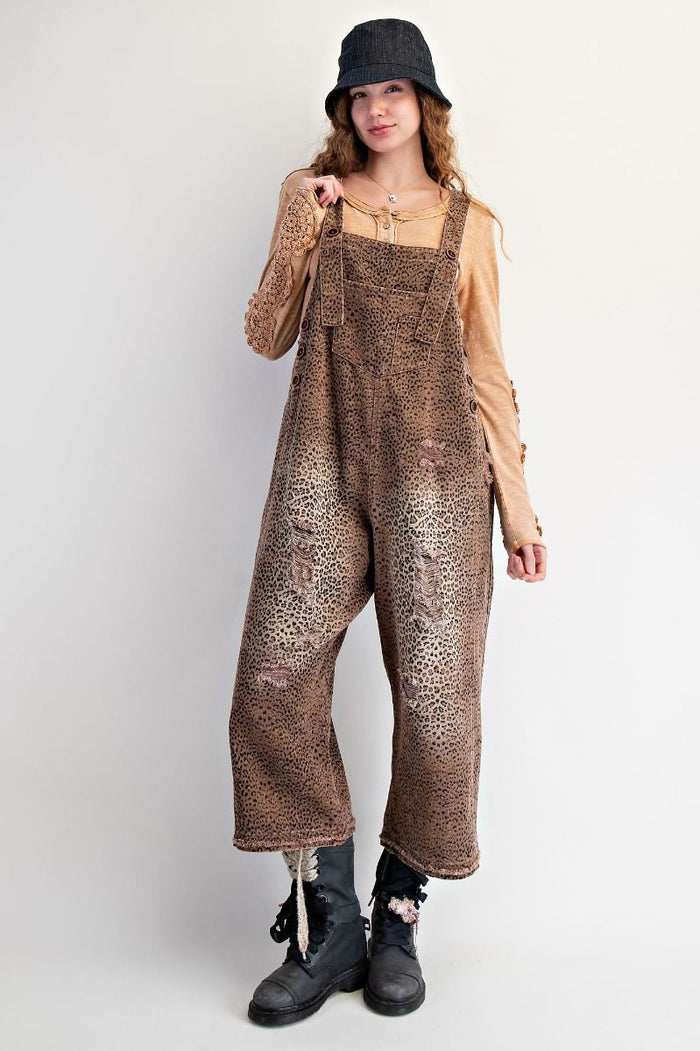 Animal Print Wide Leg Overalls