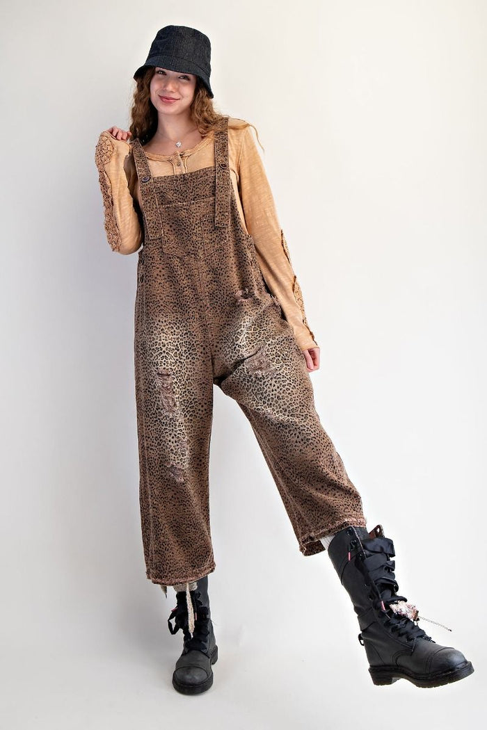 Animal Print Wide Leg Overalls