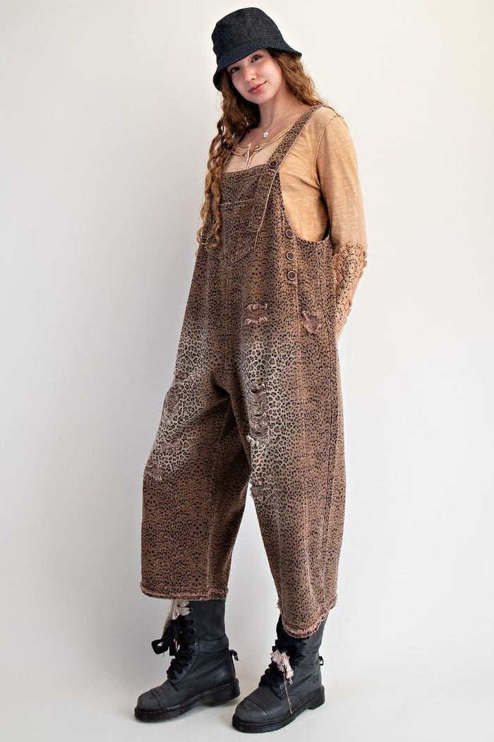 Animal Print Wide Leg Overalls