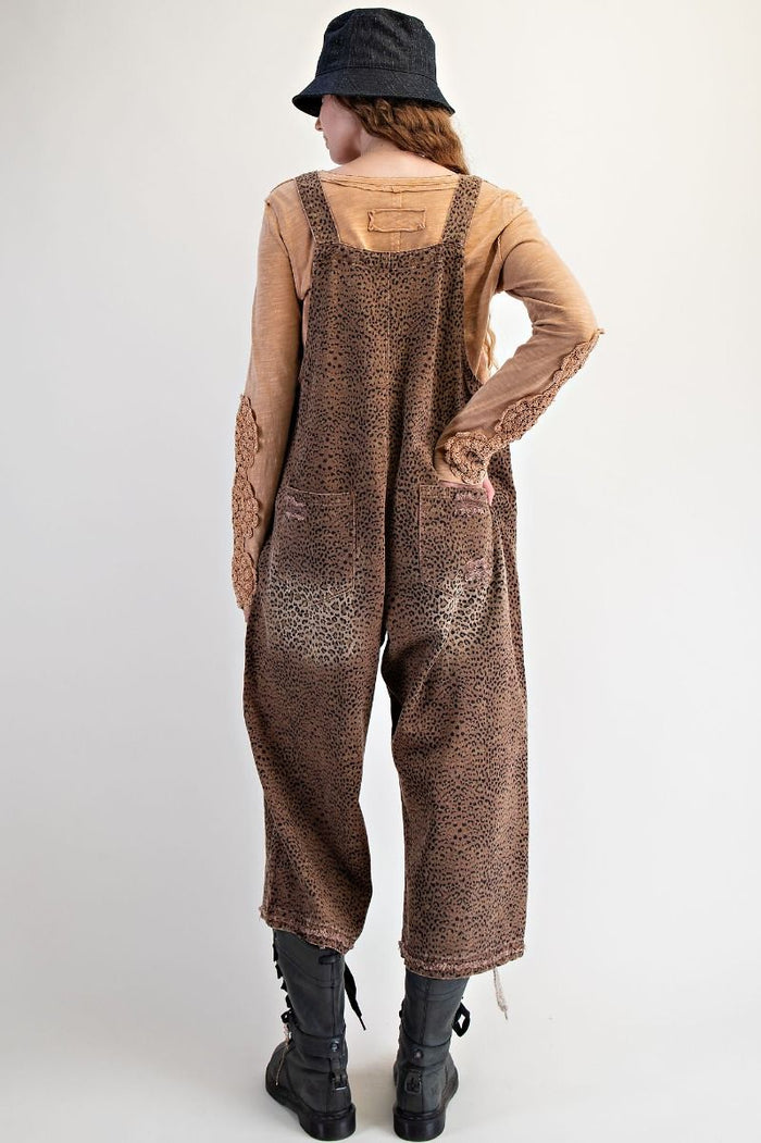 Animal Print Wide Leg Overalls