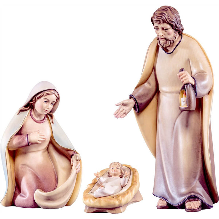 DEUR Artis Nativity Holy Family with Baby Jesus in crib, hand carved from maple wood and hand painted.