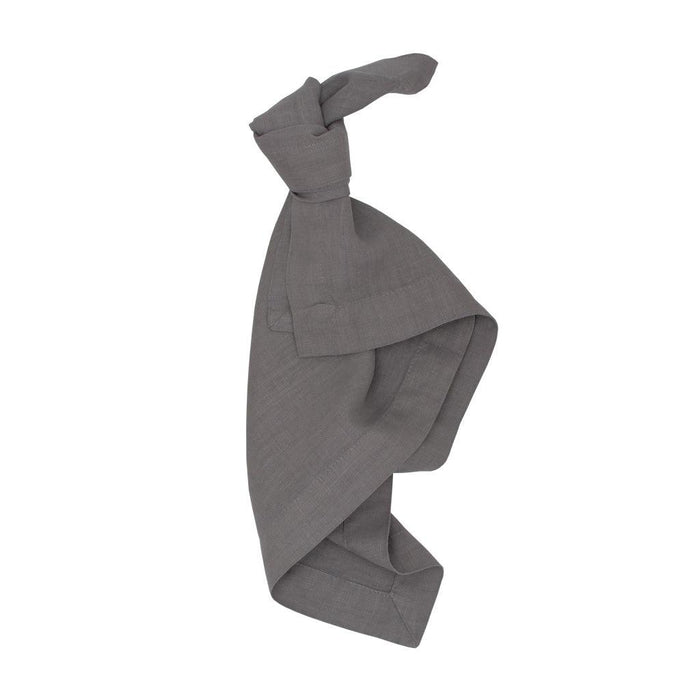 Asphalt HG Signature hand-dyed linen napkin, 22-inch square, tied in a knot.