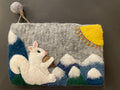 Bag - White Squirrel Hand Felted Pouch to use as Wallet or Make Up, Collectibles and Change Purse