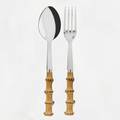 Bamboo 2-piece serving set: 10.5"L 18/10 stainless steel spoon and fork with natural bamboo handles.
