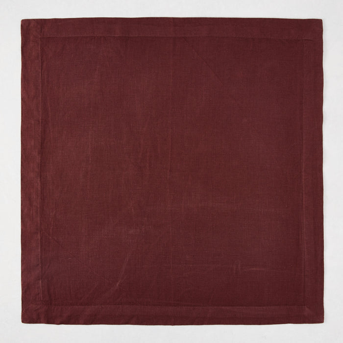 Barnwood HG Signature Hand-dyed Linen Napkin, 22-inch square, soft warm maroon, mitered corners.