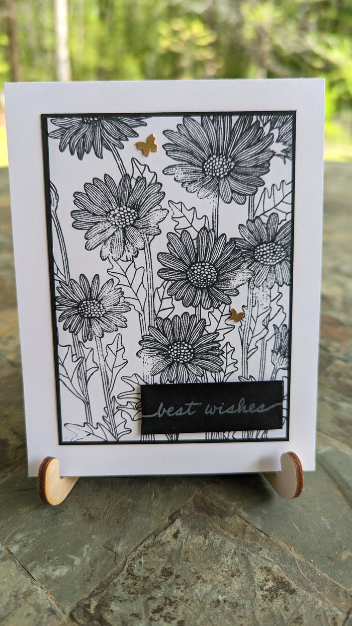 Best Wishes Black & White Floral Greeting Card