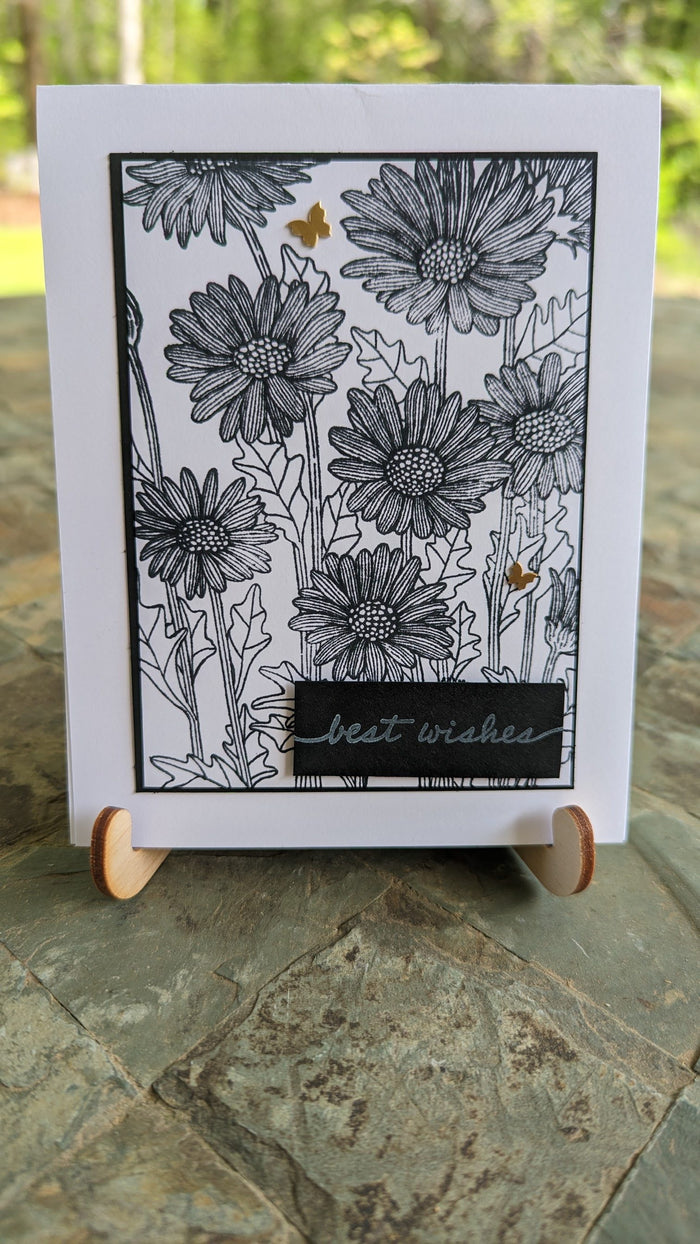 Best Wishes Black & White Floral Greeting Card