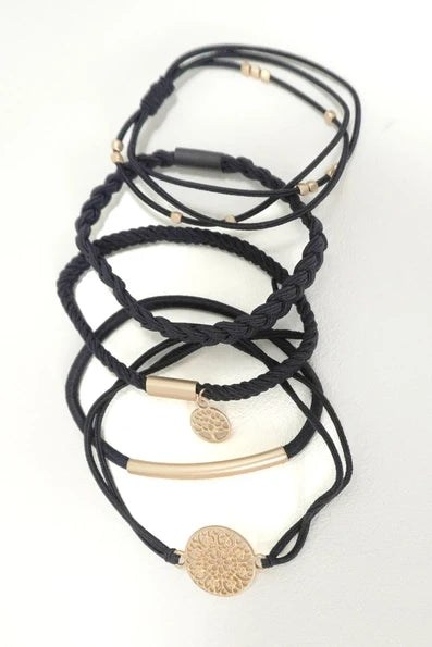 Black- Boho Dual Function Knot Bracelet Hair Ties