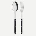 Black Bistro 2-piece serving set: 10.25" stainless steel spoon and fork with black acrylic handles.
