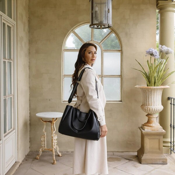 black caviar computer and tote bag black