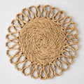 Bloom Woven Abaca Placemat, 15"Dia, natural brown, floral shape with looped edge.