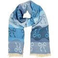 blue warm scarf with bow pattern