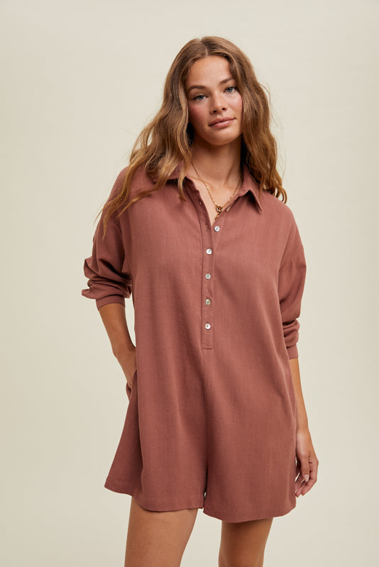 Boxy Linen Long Sleeve Romper