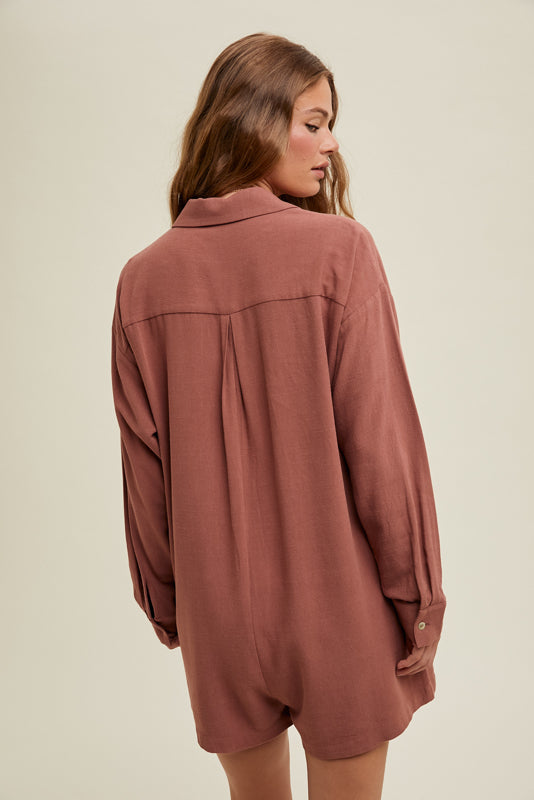 Boxy Linen Long Sleeve Romper