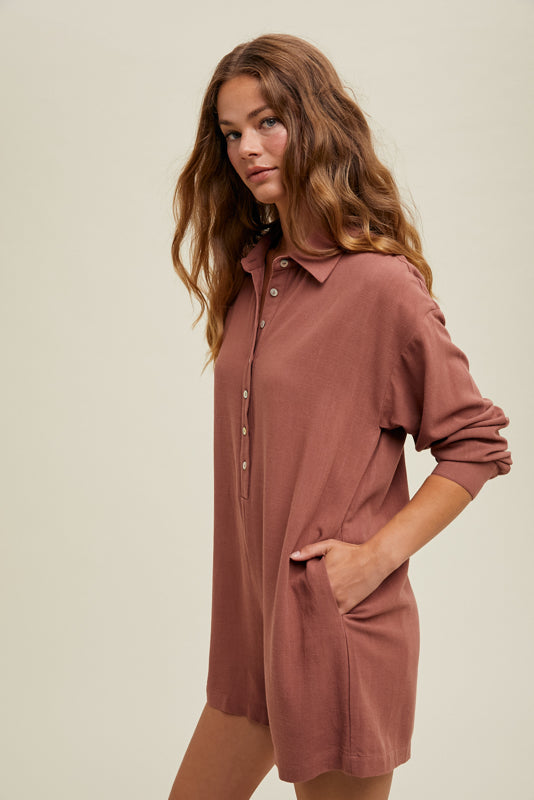 Boxy Linen Long Sleeve Romper
