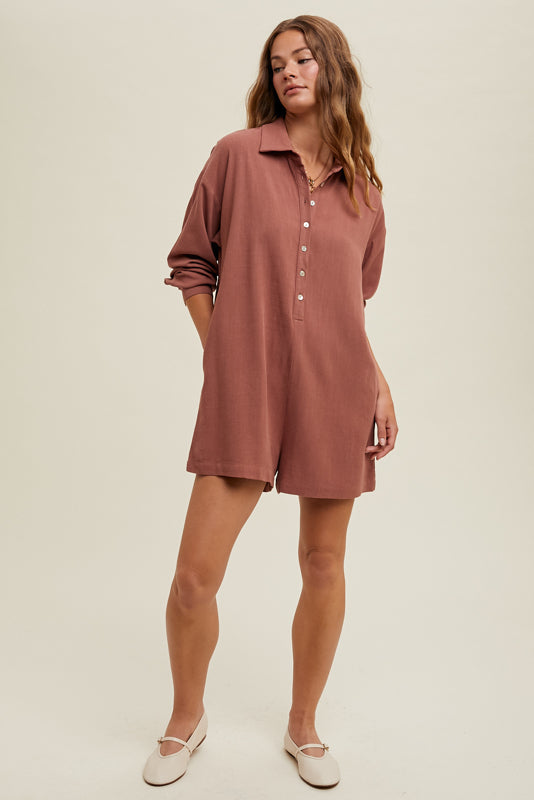 Boxy Linen Long Sleeve Romper