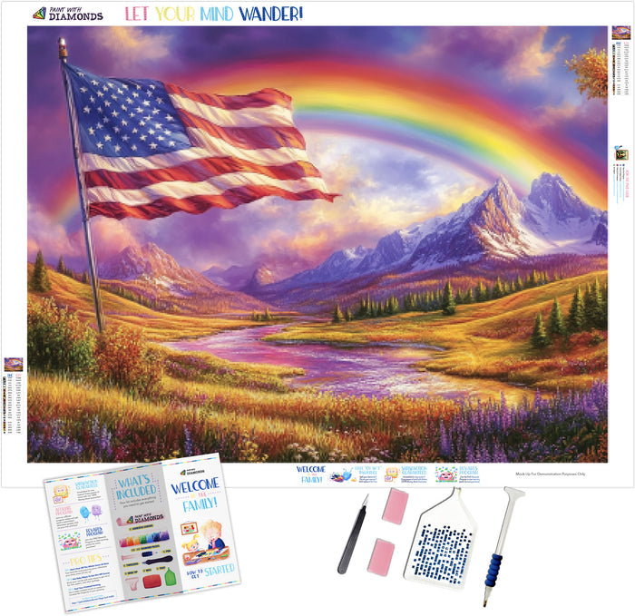 Breathtaking Landscape With The American Flag
