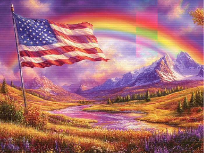 Breathtaking Landscape With The American Flag