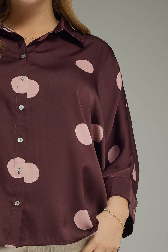 Burgundy Polka Dot Dolman Sleeve Top - Curvy Available
