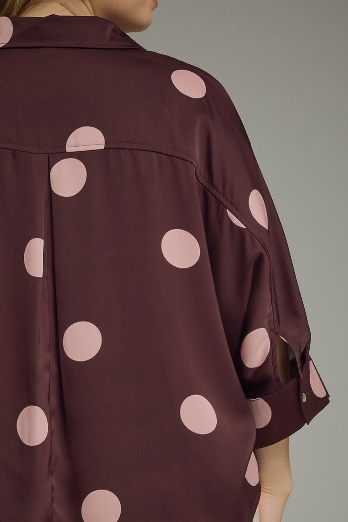 Burgundy Polka Dot Dolman Sleeve Top - Curvy Available