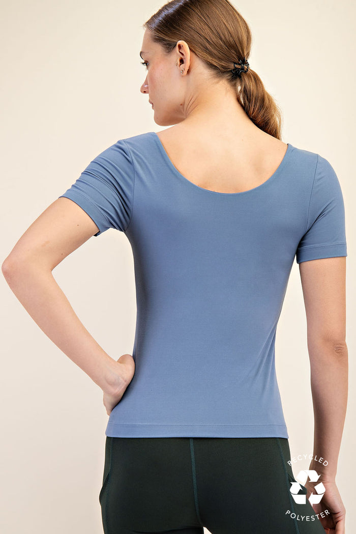 Butter Scoop Neck Short Sleeve Tee - Paradise Blue