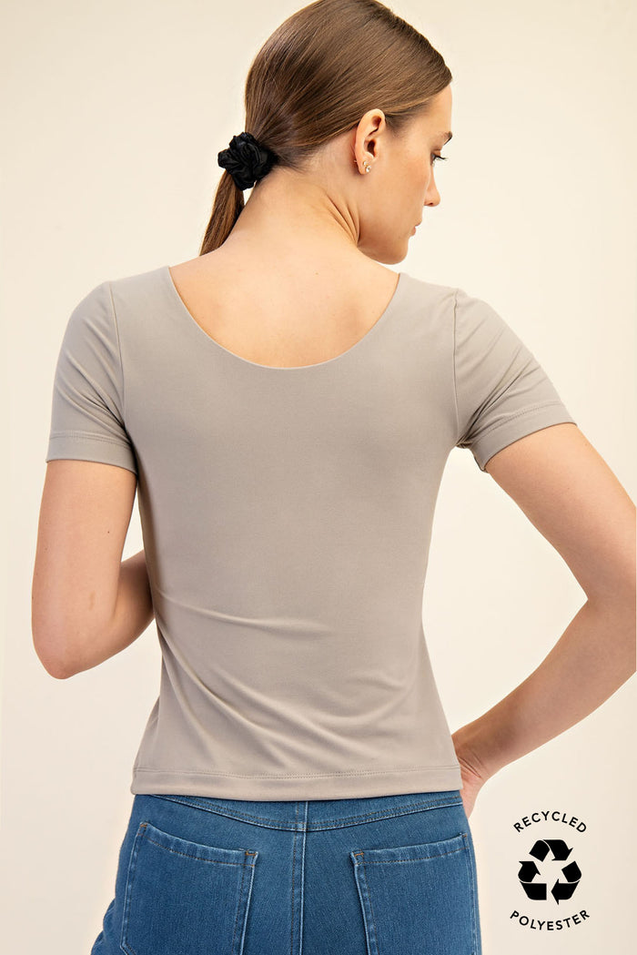 Butter Scoop Neck Short Sleeve Tee - Stone Taupe