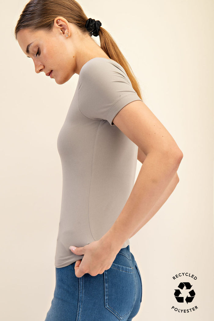 Butter Scoop Neck Short Sleeve Tee - Stone Taupe