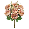 Cabbage Rose Flower Bush w Filler x9, 18in, Cafe