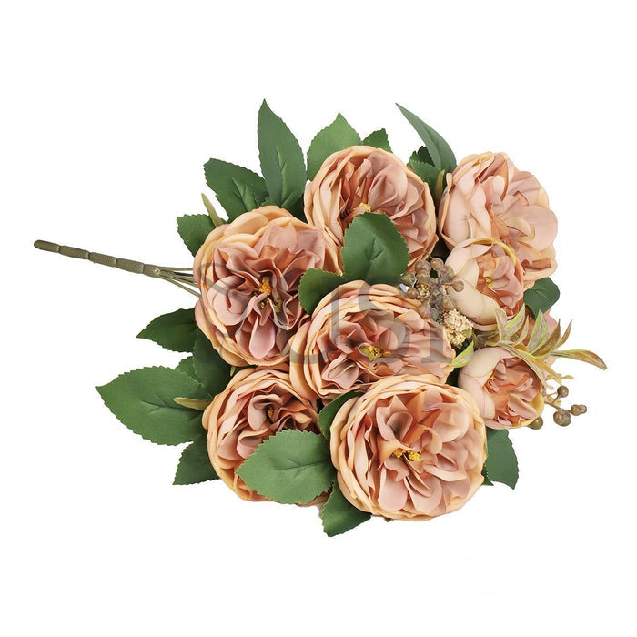 Cabbage Rose Flower Bush w Filler x9, 18in, Cafe
