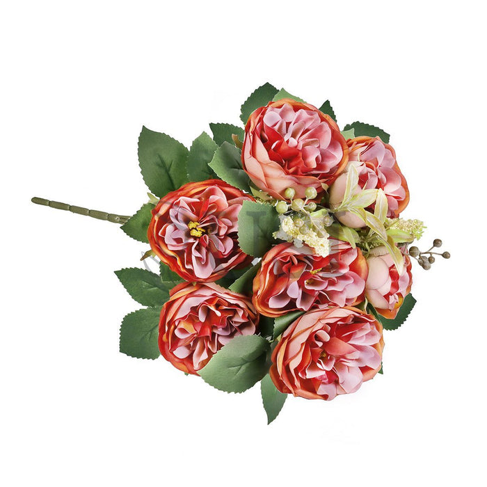 Cabbage Rose Flower Bush w Filler x9, 18in, Red Orange