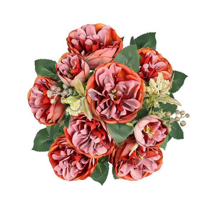 Cabbage Rose Flower Bush w Filler x9, 18in, Red Orange