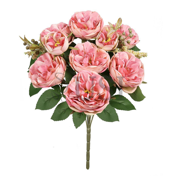 Cabbage Rose Flower Bush w Filler x9, 18in, Rose Pink