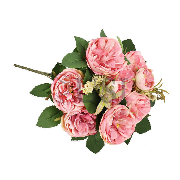 Cabbage Rose Flower Bush w Filler x9, 18in, Rose Pink