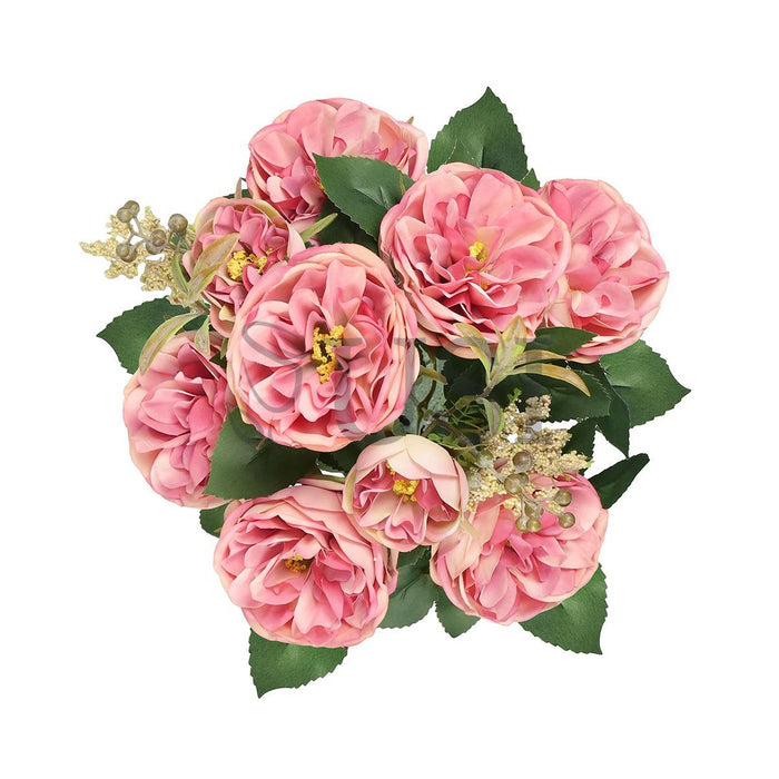 Cabbage Rose Flower Bush w Filler x9, 18in, Rose Pink