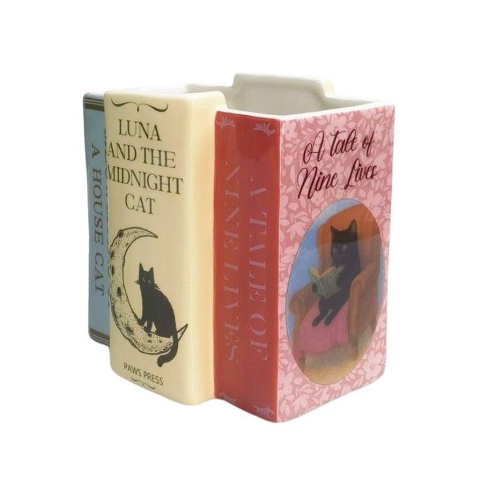 Cat Books Planter Pink 15cm