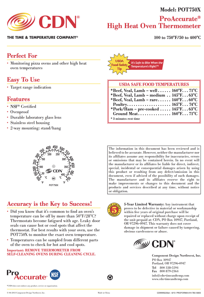 CDN High Heat Oven Thermometer