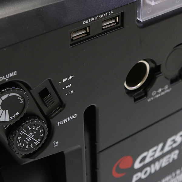 Celestron-12V-17AH-Power-Tank-DC-Power-Supply- ports and radio dials