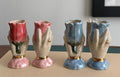Ceramic hand and flower  candle stick   Holder, handmade, taper candle, real gold