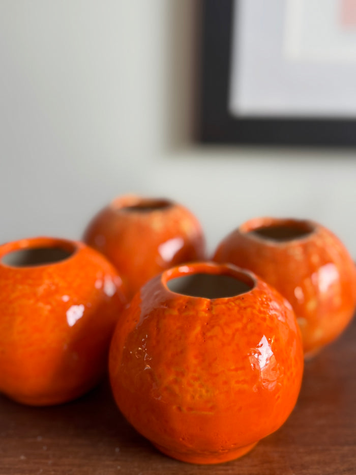 Ceramic Orange Bud Vase, Small Vase